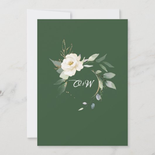 ホワイトローズ グリーン フラワーエンゲージメントパーティー 招待状 (裏面)