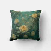 ホワイトローズ ゴールド アンティーク ヴィンテージ ロマンティック グリーン クッション (裏面)