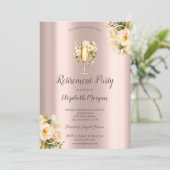 ホワイトローズ、シャンパングラス、バラ金ゴールド退職 招待状 (スタンド正面)