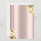 ホワイトローズ、シャンパングラス、バラ金ゴールド退職 招待状 (裏面)