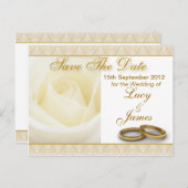 ホワイトローズ&ズ結婚リングや輪は日付カードを保存 案内ポストカード (正面/裏面)