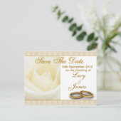 ホワイトローズ&ズ結婚リングや輪は日付カードを保存 案内ポストカード (スタンド正面)