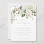 ホワイトローズ&セージ結婚リーフ 招待状 (正面)