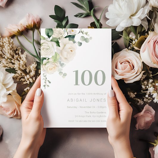 ホワイトローズ&セージ100thバースデーパーティー 招待状