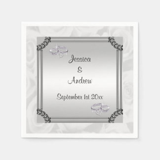 ホワイトローズ&ダイヤモンド結婚ズリングや輪 スタンダードカクテルナプキン