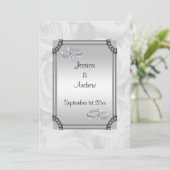 ホワイトローズ&ダイヤ結婚モンドズリングや輪 招待状 (スタンド正面)