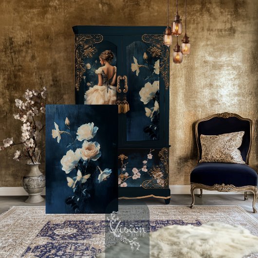 ホワイトローズ&ダフォディルブーケ海軍の背景 薄葉紙