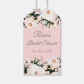 ホワイトローズ | ピンクのブライダルシャワー ギフトタグ (正面)