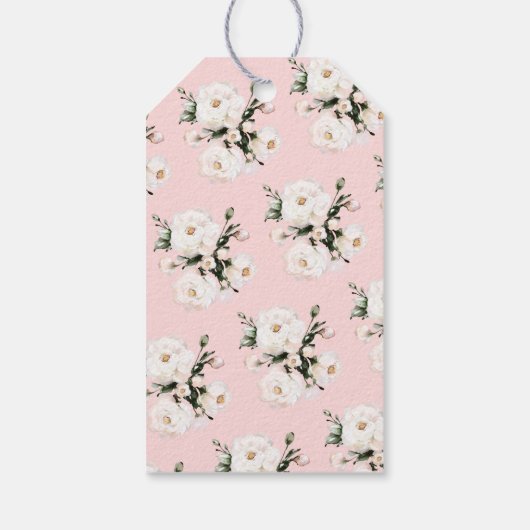 ホワイトローズ | ピンクのブライダルシャワー ギフトタグ (裏面)