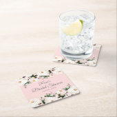 ホワイトローズ | ピンクブライダルシャワー スクエアペーパーコースター (インサイチュ)