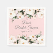 ホワイトローズ | ピンクブライダルシャワー スタンダードカクテルナプキン (正面)