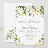 ホワイトローズ フラワー ウォーターカラー ブライダルランチョン 招待状 (正面/裏面)