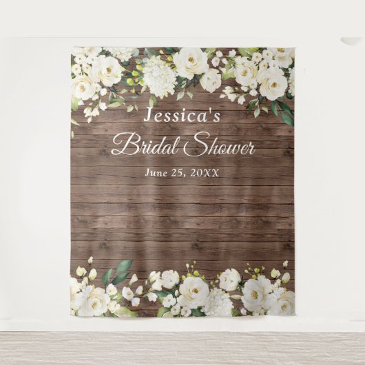 ホワイトローズ ブライダルシャワー おしゃれ フォトブース 背景 タペストリー (正面)