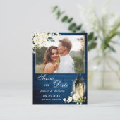 ホワイトローズ ブルーウッド フォト ウェディング セーブ・ザ・デート ポストカード (スタンド正面)