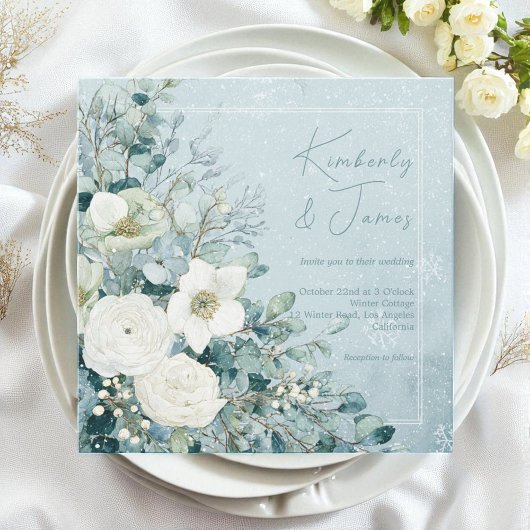ホワイトローズ ヘレボラス シルバー ユーカリ ウェディング 招待状