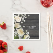 ホワイトローズ&ベビーズブレスオンウッドブライダルシャワー スタンダードカクテルナプキン (インサイチュ)