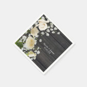 ホワイトローズ&ベビーズブレスオンウッドブライダルシャワー スタンダードカクテルナプキン (角)