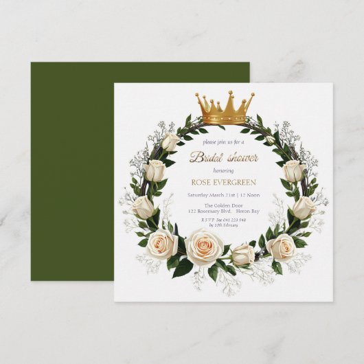 ホワイトローズ&ベビーズブレスブライダルシャワー 招待状 (正面/裏面)
