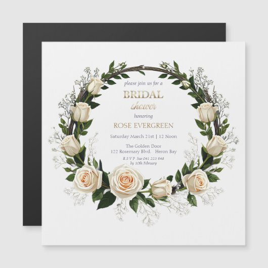 ホワイトローズ&ベビーズブレス マグネット招待状 (正面/裏面)