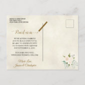 ホワイトローズ&ユーカリプタスウェディング日付を保存 案内ポストカード (裏面)