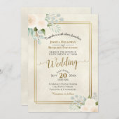 ホワイトローズ&ユーカリプトゥスボホウォーター結婚カラー 招待状 (正面/裏面)