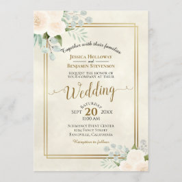 ホワイトローズ&ユーカリプトゥスボホウォーター結婚カラー 招待状