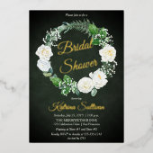 ホワイトローズ |ユーカリ・グリーンリーブライダルシャワー 箔招待状 (正面)