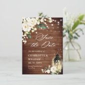 ホワイトローズ ラスティックウッド ランタン ウェディング QRコード セーブザデート (スタンド正面)