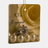 ホワイトローズ、リングや輪とパール婚約 セラミックオーナメント (右)