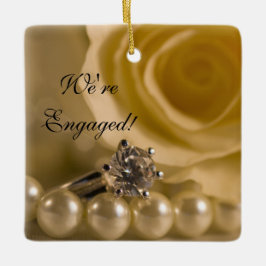 ホワイトローズ、リングや輪とパール婚約 セラミックオーナメント
