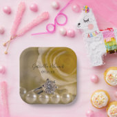 ホワイトローズ、リングや輪と結婚真珠 ペーパープレート (パーティー)