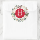 ホワイトローズ&レッドベリークリスマスリース ラウンドシール