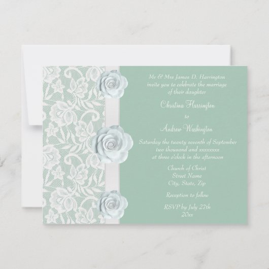 ホワイトローズ&レースミントグリーン結婚式招待状 招待状 (裏面)