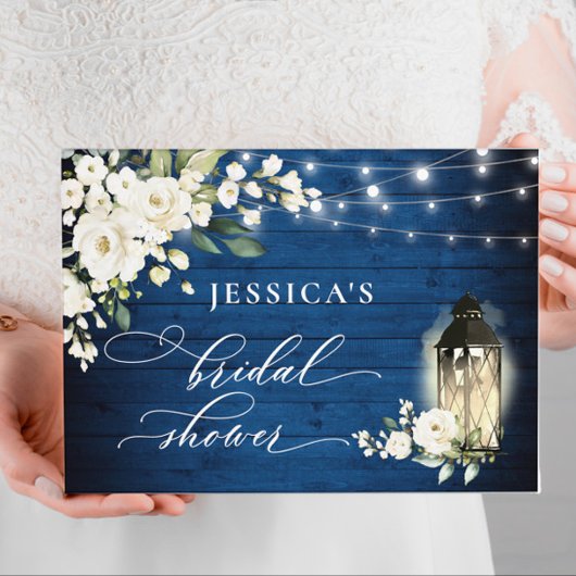 ホワイトローズ ロイヤルブルー ウッドランタン ブライダルシャワー ゲストブック