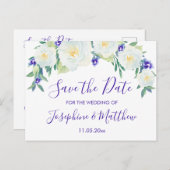 ホワイトローズ&ヴィオレット日付を保存 案内ポストカード (正面/裏面)