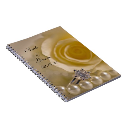 ホワイトローズ、婚約リングや輪と結婚真珠 ノートブック (右側)