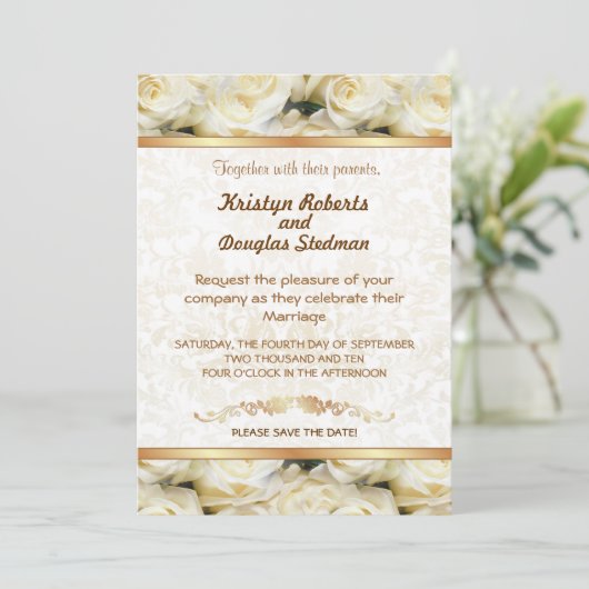 ホワイトローズ – 結婚式招待状 セーブザデート (スタンド正面)