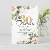 ホワイトローズ&金ゴールドダスティーフローラ30th Birthday 招待状 (スタンド正面)