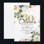 ホワイトローズ&金ゴールドダスティーフローラ30th Birthday 招待状<br><div class="desc">誕生日エレガント招待状白いバラと金ゴールドダストエレガントとクラシック招待状。デザインは手書きのフォントとミニマルモダンリストデザインを備えている。詳細を変更すクリックるには、「パーソナライズ」。</div>