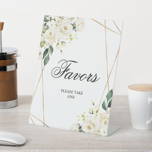 ホワイトローズ&金ゴールドフレームシャワーの好意サイン 台座サイン (インサイチュ)