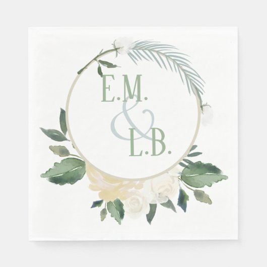 ホワイトローズ&金ゴールドボホ スタンダードランチョンナプキン (正面)