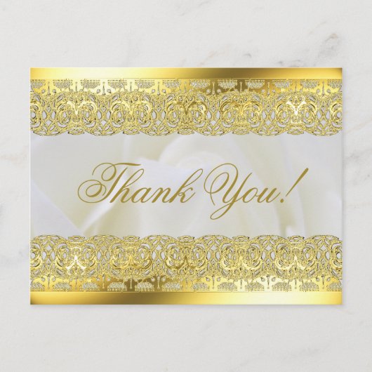 ホワイトローズ(金ゴールドレース付結婚き) ポストカード (正面)