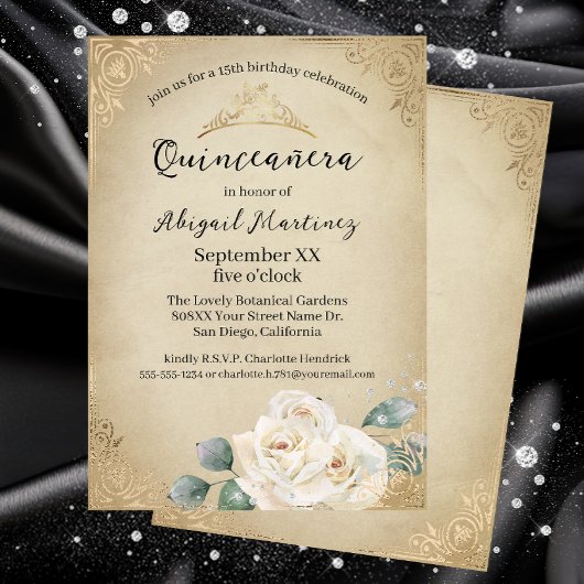 ホワイトローズ&金ゴールドヴィンテージキンセアニェラ 招待状