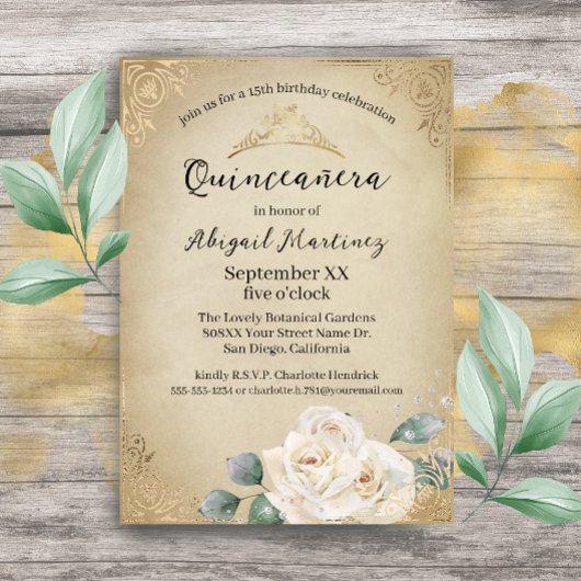 ホワイトローズ&金ゴールドヴィンテージキンセアニェラ 招待状