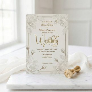 ホワイトローズ 3D ペーパーカット エフェクト 偽金 結婚式 招待状