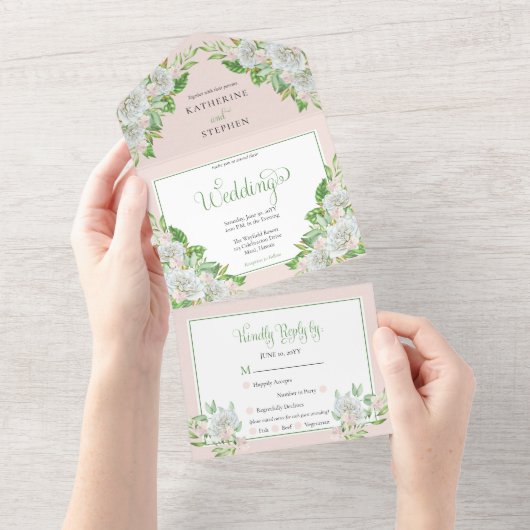 ホワイトローズ | Orchids Bohoフローラ結婚's オールインワン招待状 (貼ってはがせる)