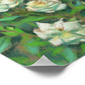 ホワイトローゼグリーン葉フローラ絵画ズ ポスター (角)