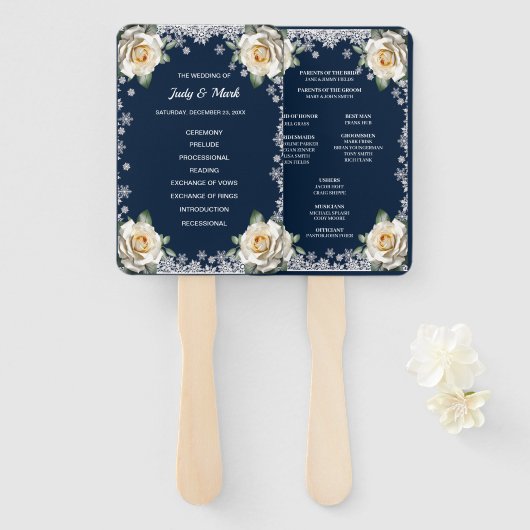 ホワイトローゼススノーフレーククリスマス結婚ズ ハンドファン (正面&裏面)