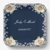 ホワイトローゼススノーフレーククリスマス結婚ズ ペーパープレート (正面)