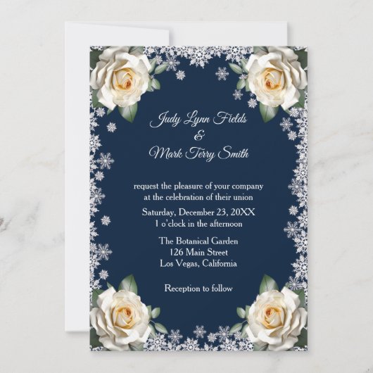 ホワイトローゼススノーフレーククリスマス結婚ズ 招待状 (正面)